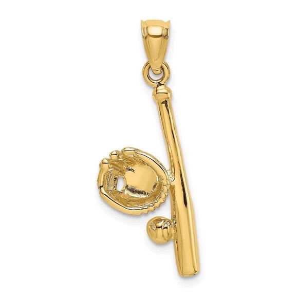 14k Yellow Gold Solid Open-Backed Glove/Bat/Baseball Charm
